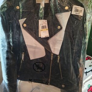 Michael Kors Black Real Leather Jacket with Gold Accents